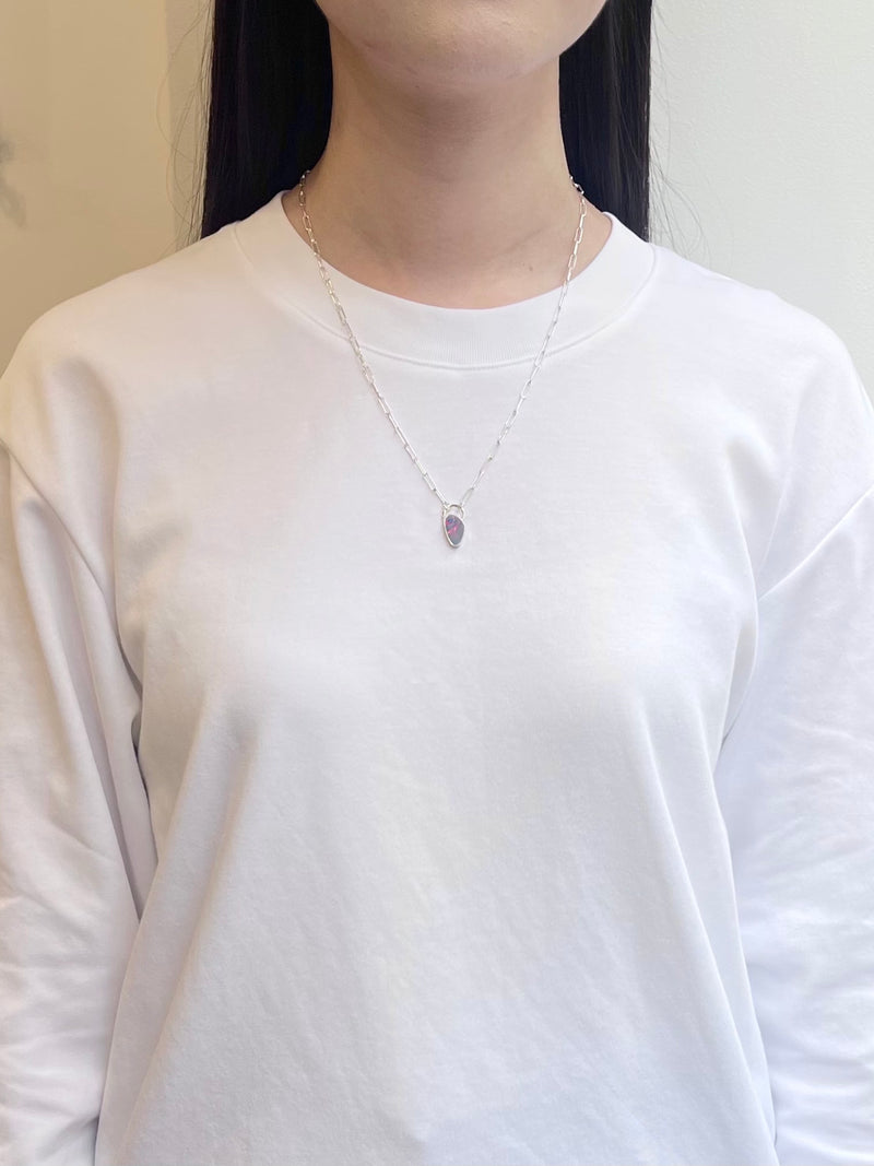 10月誕生石オパールのシルバーネックレス