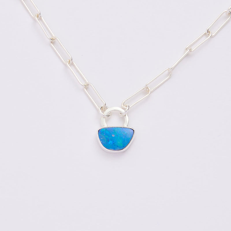10月誕生石オパールのシルバーネックレス