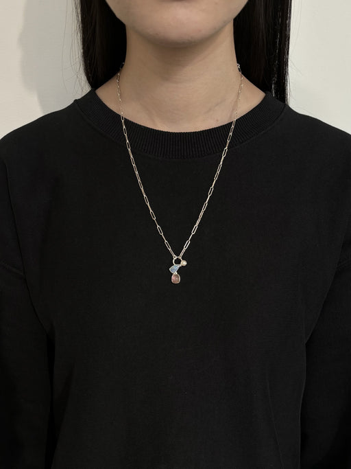 10月誕生石オパールのシルバーネックレス