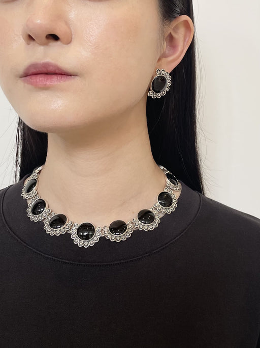 オブシディアンのシルバーピアス