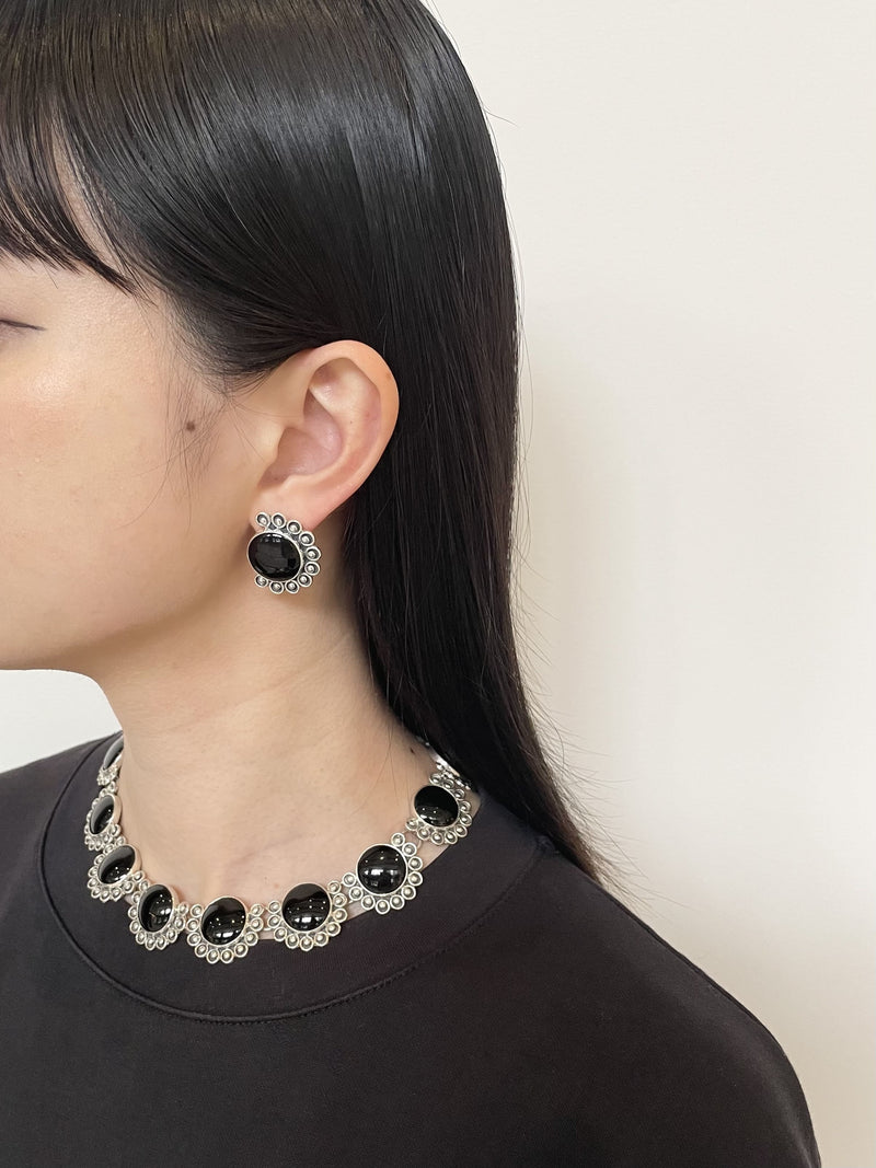 オブシディアンのシルバーピアス