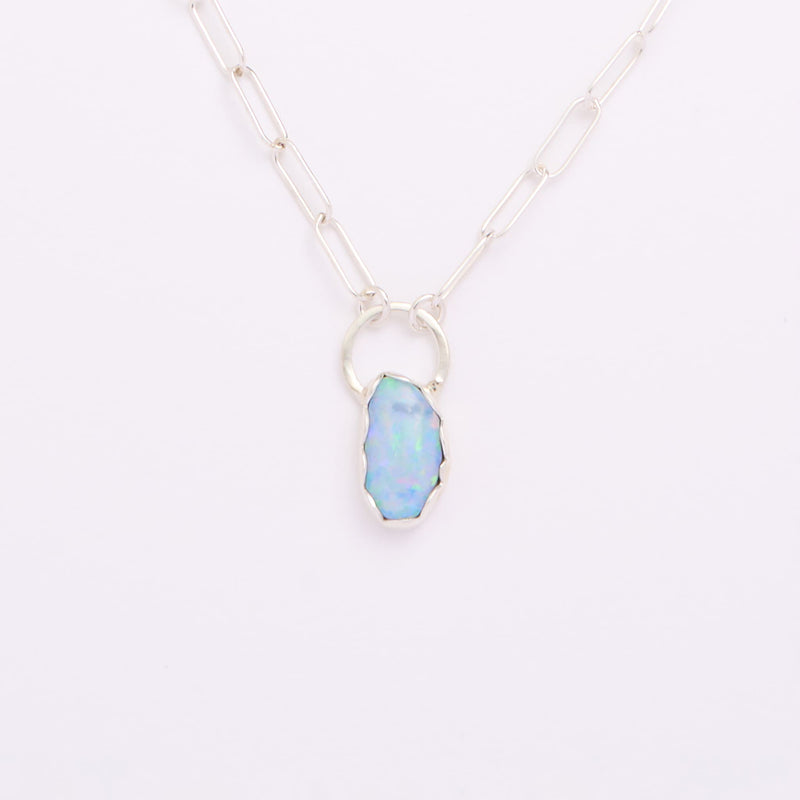 10月誕生石オパールのシルバーネックレス