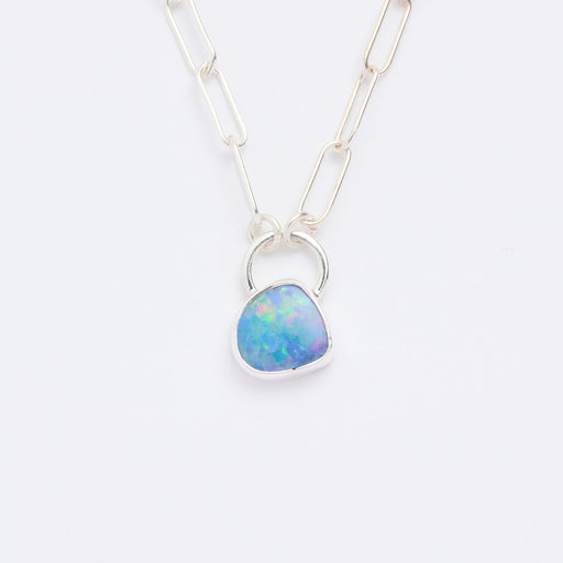 10月誕生石オパールのシルバーネックレス