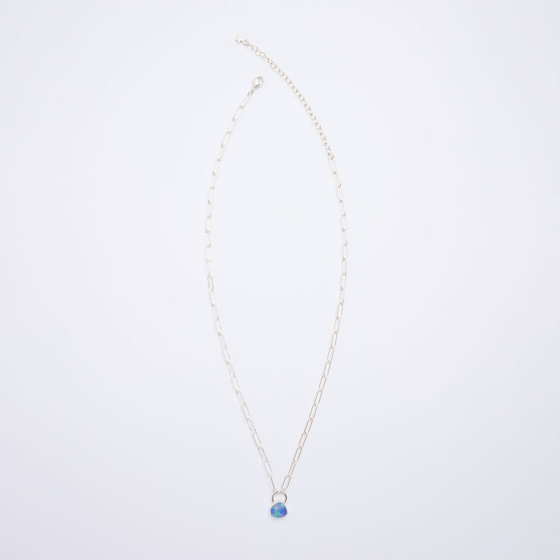 10月誕生石オパールのシルバーネックレス