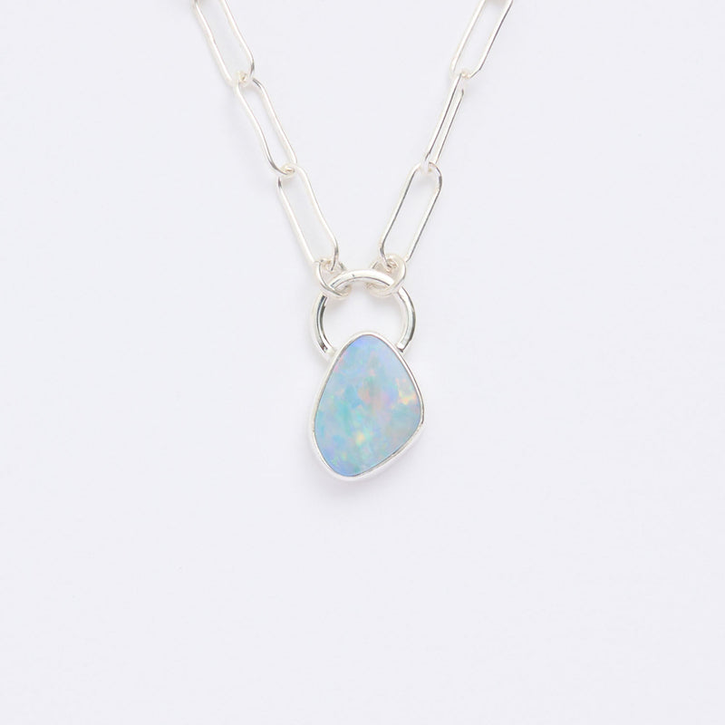 10月誕生石オパールのシルバーネックレス