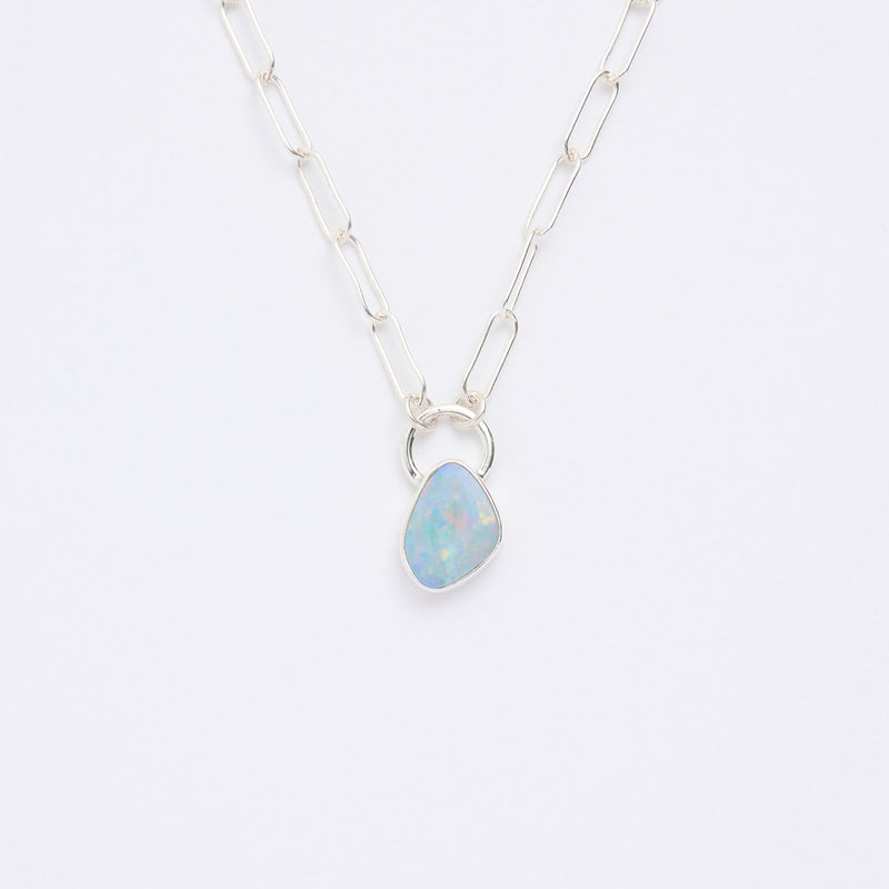 10月誕生石オパールのシルバーネックレス