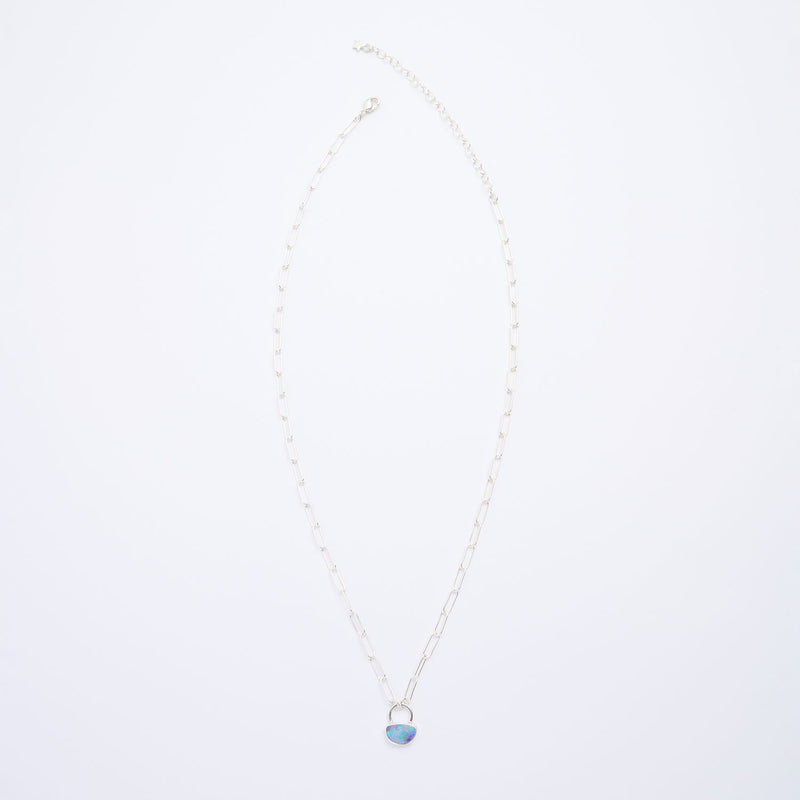 10月誕生石オパールのシルバーネックレス