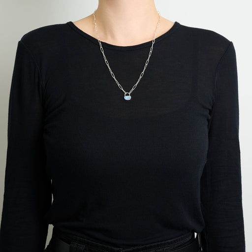 10月誕生石オパールのシルバーネックレス