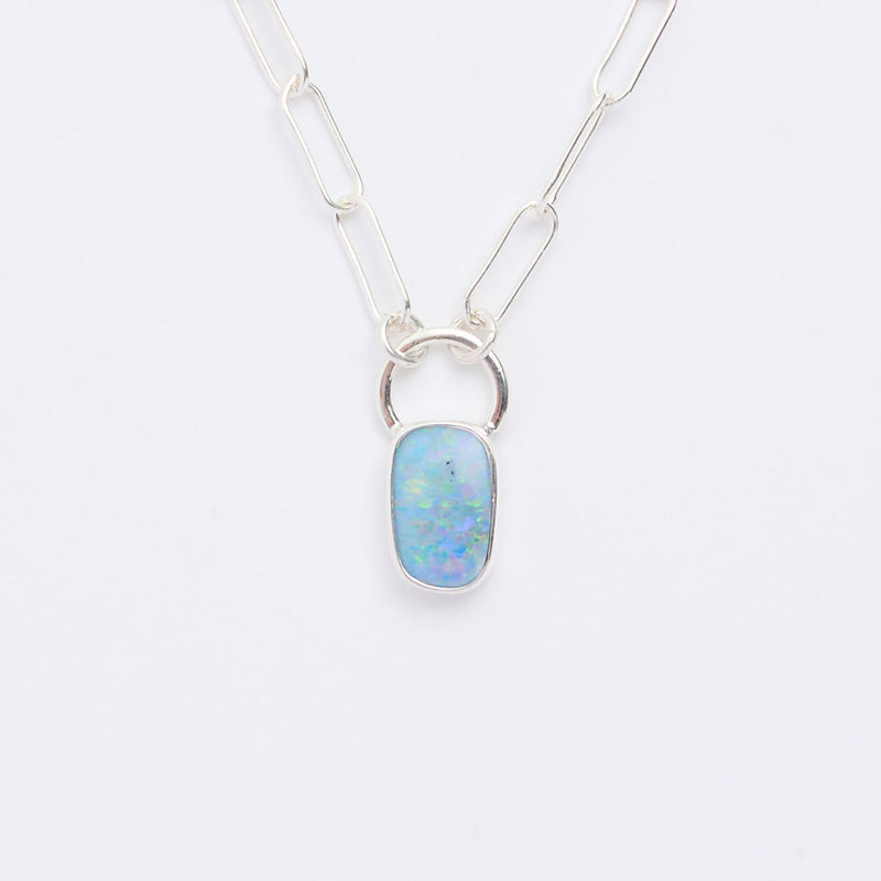 10月誕生石オパールのシルバーネックレス