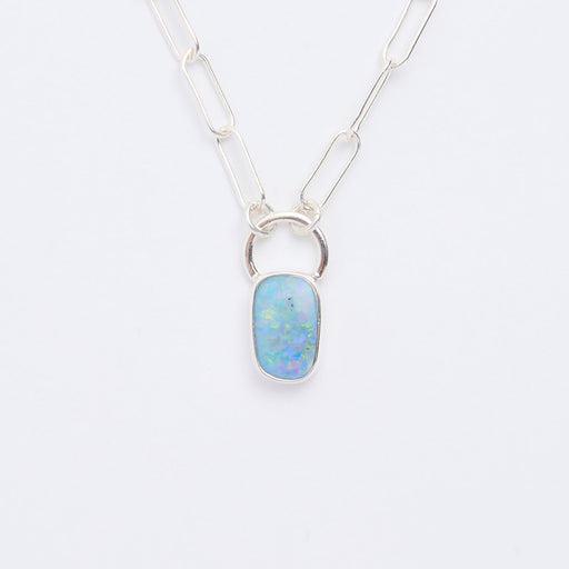 10月誕生石オパールのシルバーネックレス