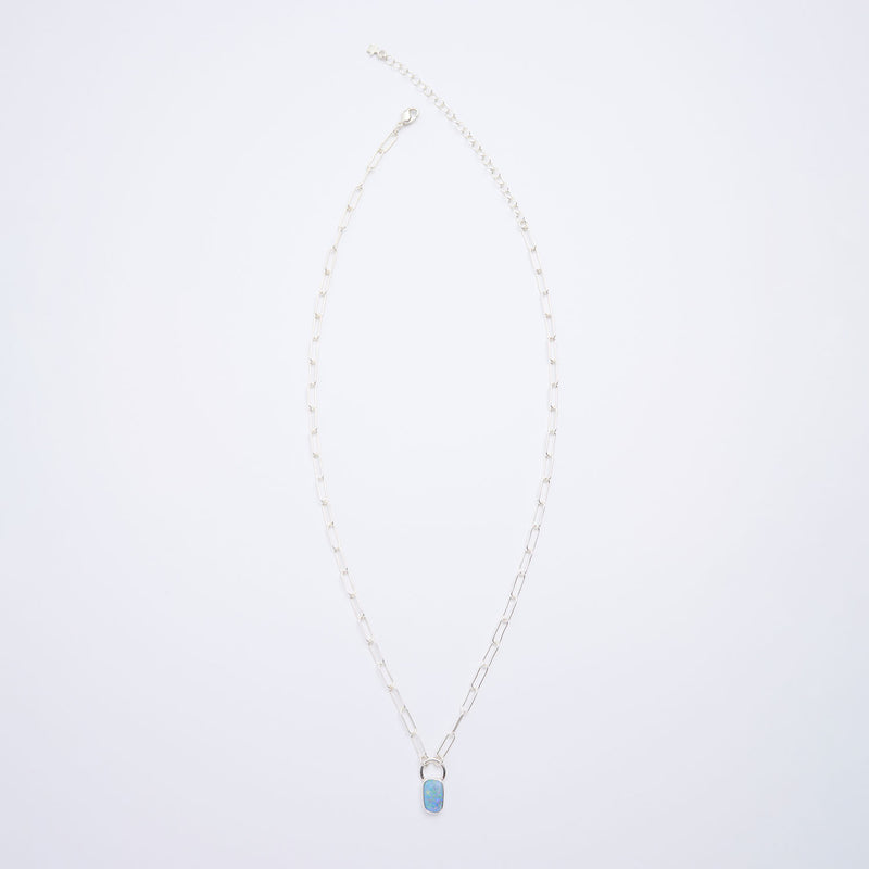 10月誕生石オパールのシルバーネックレス