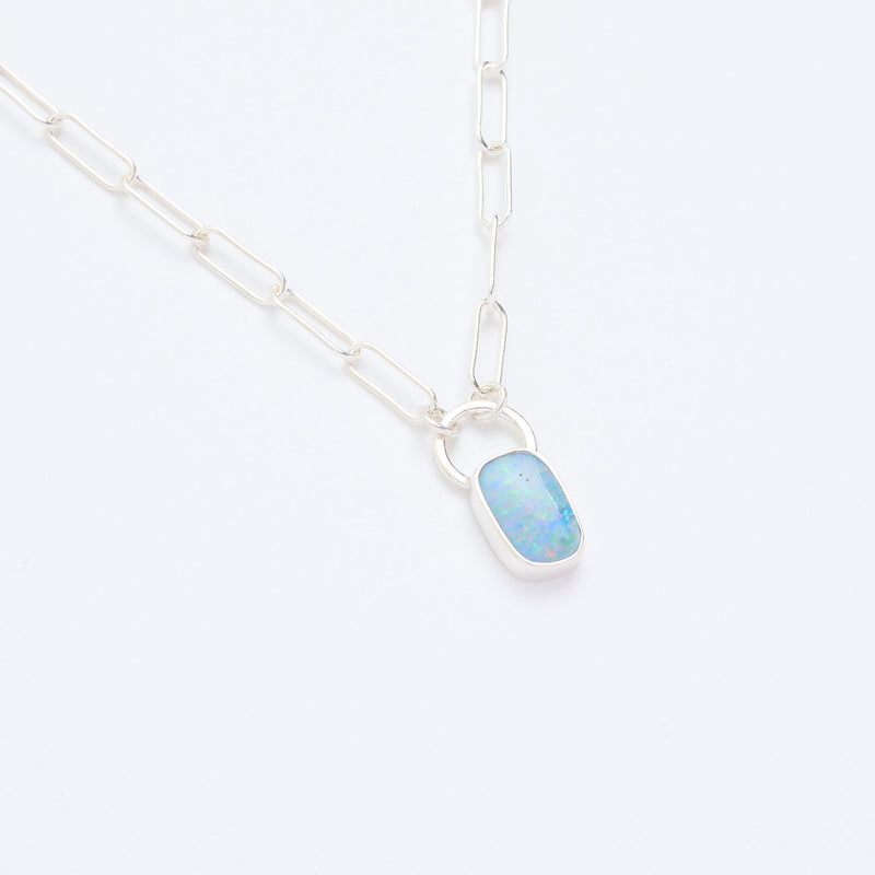 10月誕生石オパールのシルバーネックレス