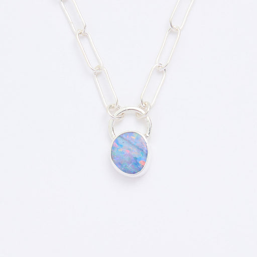 10月誕生石オパールのシルバーネックレス
