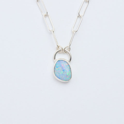 10月誕生石オパールのシルバーネックレス