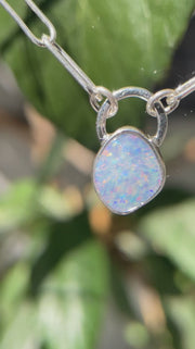 10月誕生石オパールのシルバーネックレス