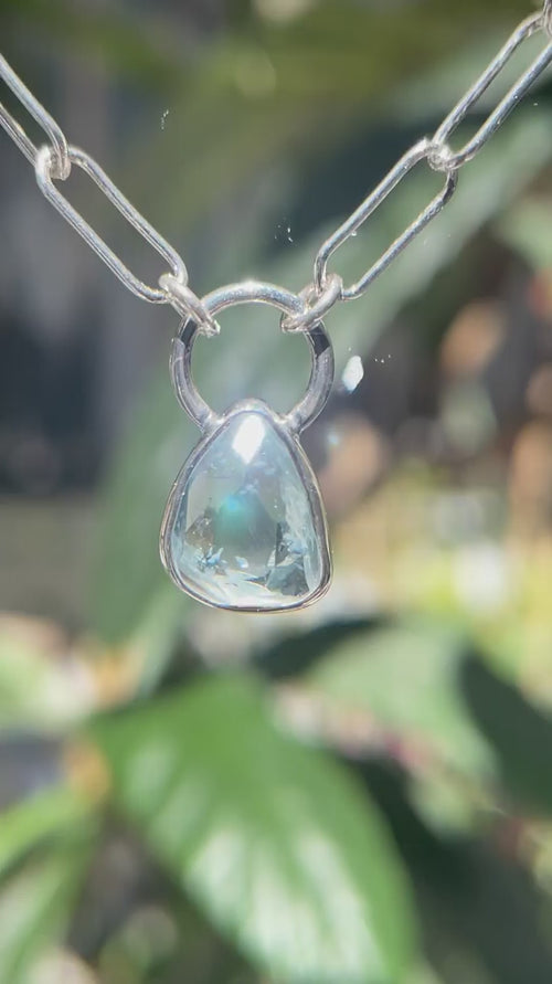 3月誕生石アクアマリンのシルバーネックレス